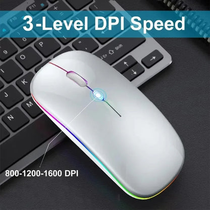 Dual-mode Bluetooth 5.1 Mouse 2.4G Wireless Mouse Rechargeable Silent RGB Backlit Gaming Mouse 1600 DPI Mice for Laptop Tablet